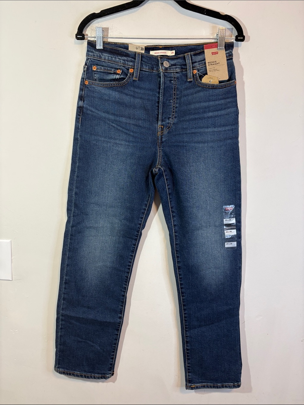 NWT 29x28 Levi's Wedgie Straight Jeans Snug High Rise Button Fly Dark Wash New